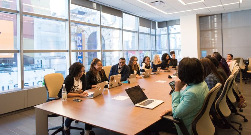 a board of directors discussing forecasts