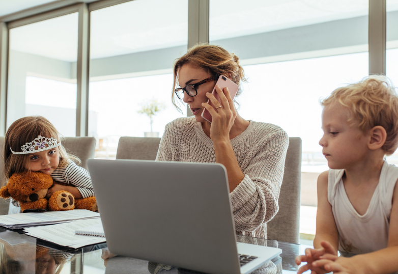 remote worker trying to balance work with kids