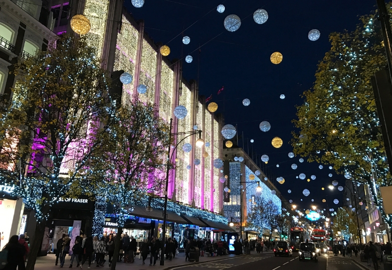 a beautifully lit high street